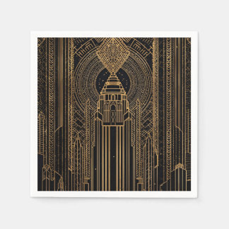 Black and Gold Art Deco Paper Napkin Pappersservett