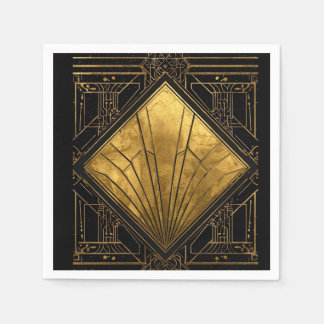 Black and Gold Art Deco Paper Napkins Pappersservett