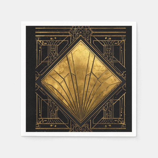 Black and Gold Art Deco Paper Napkins Pappersservett (Framsidan)