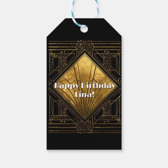 Black and Gold Art Deco Paper Napkins Presentetikett (Framsidan)