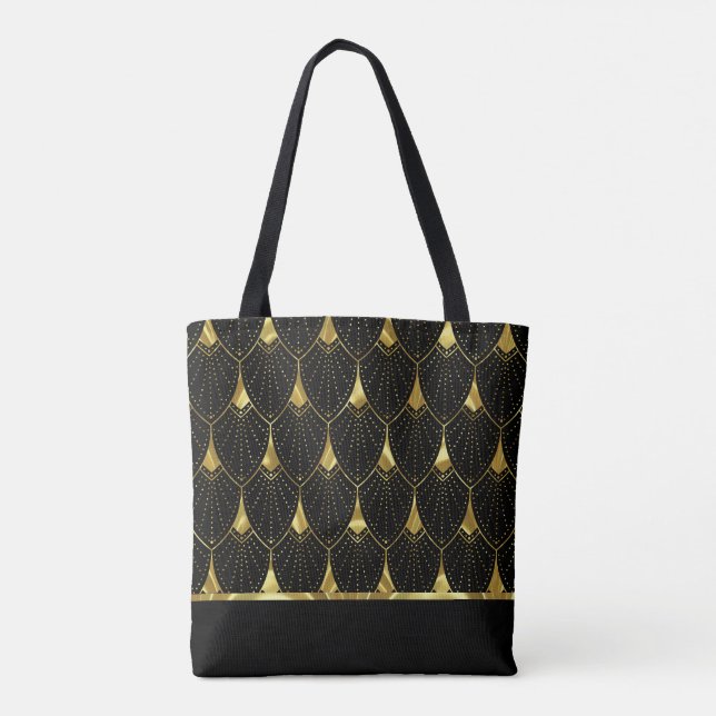 Black and gold Art Deco Pattern Tygkasse (Baksida)