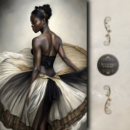 Black and Gold Ballerina in Flowing Tulle Decoupag
