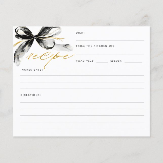 Black and Gold Bow Bridal Shower Recipe Card (Framsida)