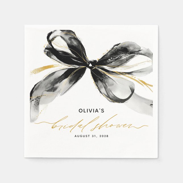 Black and Gold Bow Sophisticated Bridal Shower Pappersservett (Framsidan)