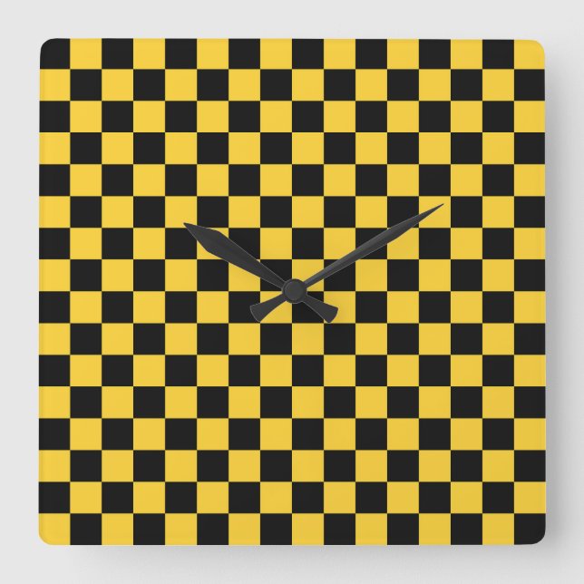 Black and gold checkerboard pattern fyrkantig klocka (Framsida)