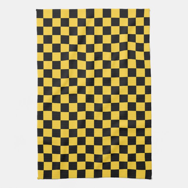 Black and gold checkerboard pattern kökshandduk (Vertikal)