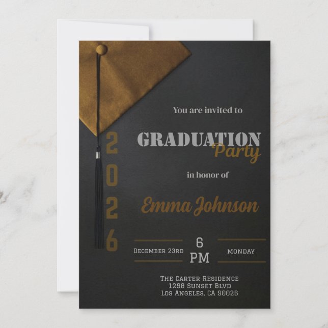 Black and Gold Class of 2026 Graduation invitation Inbjudningar (Framsida)