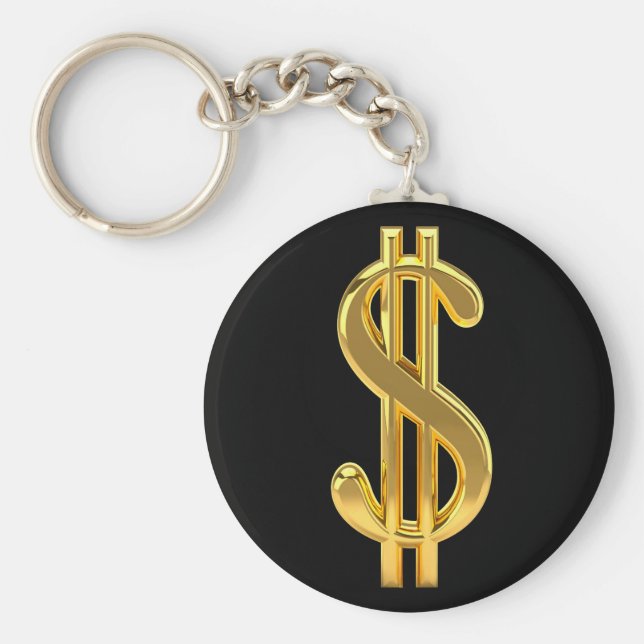 Black and Gold Dollar Sign Keychain Nyckelring (Framsidan)