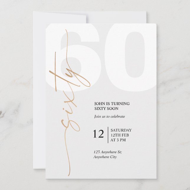 Black and Gold Elegant 60th Birthday Inbjudningar (Framsida)