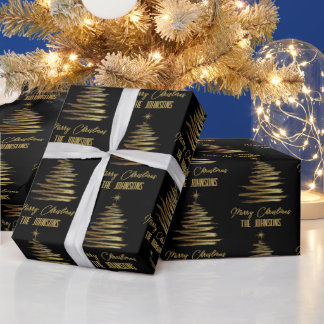 Black And Gold Elegant Merry Christmas Tree Name Presentpapper