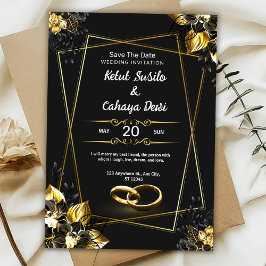 Black and Gold Elegant Wedding Invitation Inbjudningar