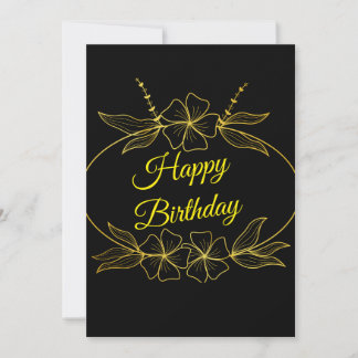 Black and Gold Floral Birthday Greeting Card Inbjudningar