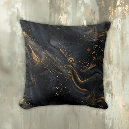 Black and Gold Fluid Marble Kudde