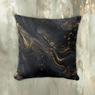Black and Gold Fluid Marble Kudde