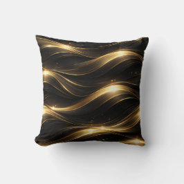 Black and Gold Fluid Wave Pattern Throw Pillow Kudde