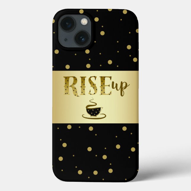 Black and Gold Foil Coffee Kopp Modern Confetti (Baksida)