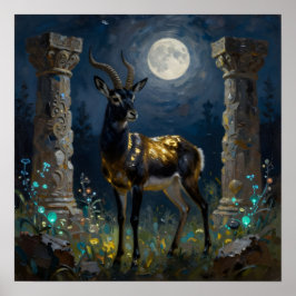 Black and Gold Gazelle | Wildlife Illustration Poster