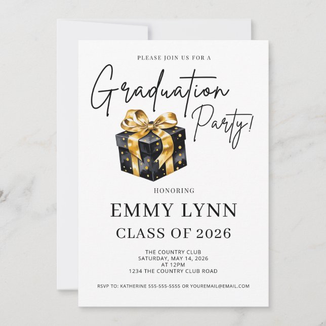 Black and Gold Gift Class of 2026 Graduation Party Inbjudningar (Framsida)