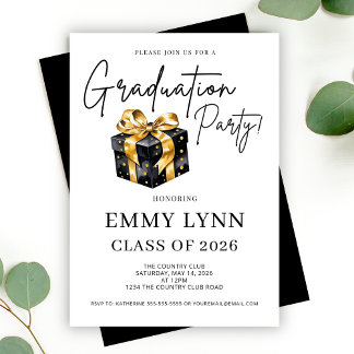 Black and Gold Gift Class of 2026 Graduation Party Inbjudningar
