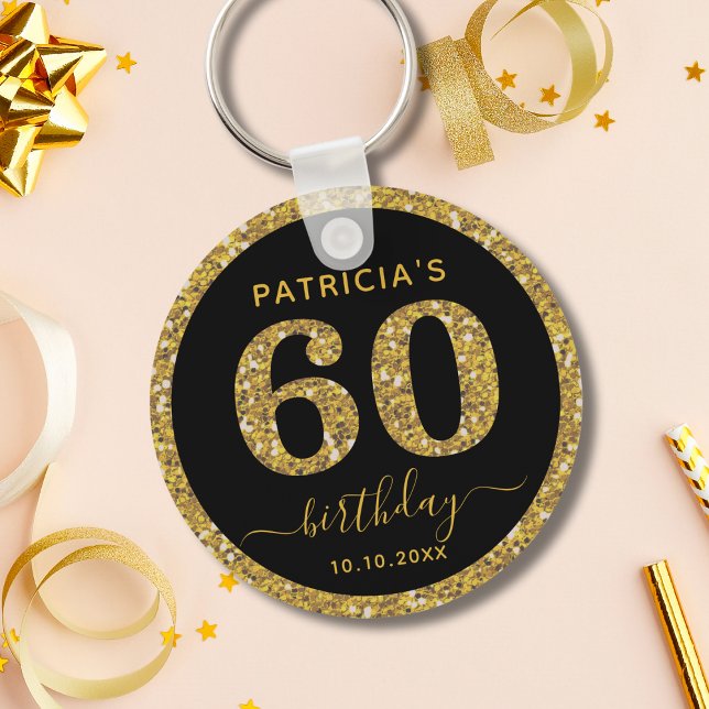 Black And Gold Glitter 60th Birthday Party Favor   Nyckelring (Skapare uppladdad)