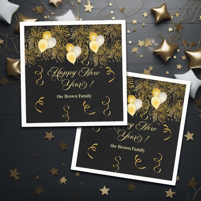 Black and Gold Glitter New Year's Eve Party  Pappersservett (Skapare uppladdad)