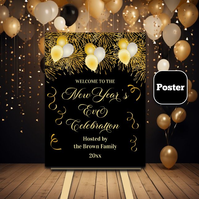 Black and Gold Glitter New Year's Eve Party  Poster (Skapare uppladdad)