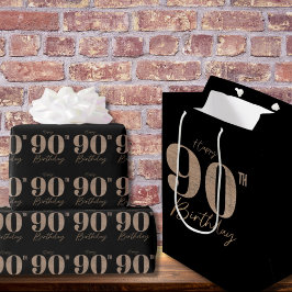 Black and Gold Glitter Numeral 90th Birthday 