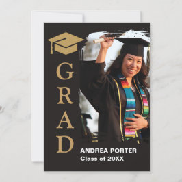 Black and Gold Graduation Invitation with Photo Inbjudningar