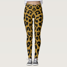 Black and Gold Leopard Print Safari Pattern Leggings