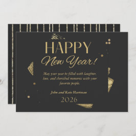 Black and Gold New Years Greeting Card Inbjudningar