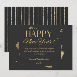 Black and Gold New Years Greeting Card Inbjudningar