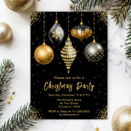 Black and Gold Ornaments Christmas Party Inbjudningar