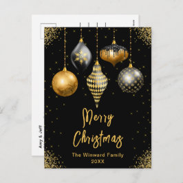Black and Gold Ornaments Merry Christmas Helg Vykort