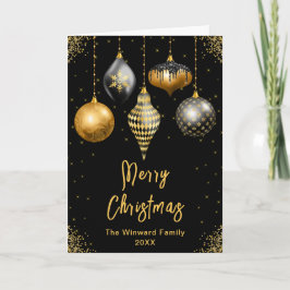 Black and Gold Ornaments Merry Christmas Helgkort