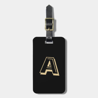 Black and Gold Personalized Monogram Bagagebricka