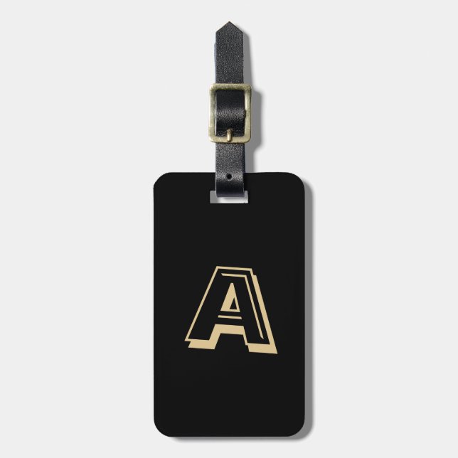 Black and Gold Personalized Monogram  Bagagebricka (Vertikal Framsida)