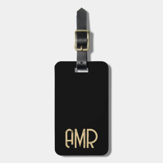 Black and Gold Personalized Monogram Bagagebricka