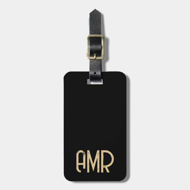 Black and Gold Personalized Monogram  Bagagebricka (Vertikal Framsida)