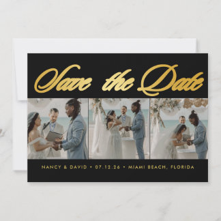 Black And Gold Photo Collage Beach Wedding Spara Datumet