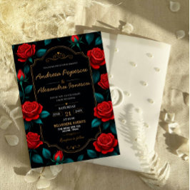 Black and Gold Rose Luxury Gothic Elegant Red Rose Inbjudningar