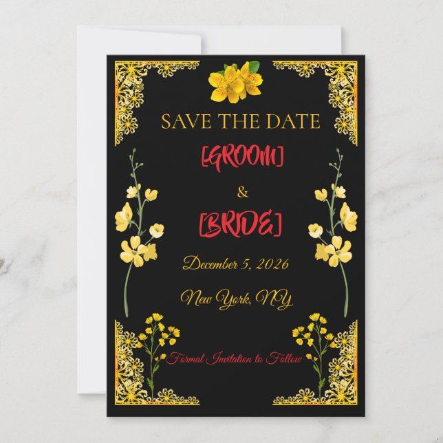 Black and Gold Save the Date Card Spara Datumet (Framsida)