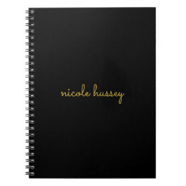 Black and Gold Script  | Stylish Monogram Modern Anteckningsbok