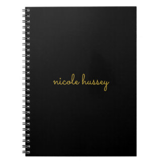 Black and Gold Script  | Stylish Monogram Modern Anteckningsbok