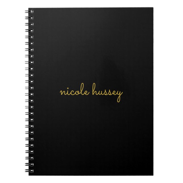 Black and Gold Script  | Stylish Monogram Modern Anteckningsbok (Framsidan)