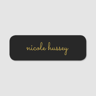 Black and Gold Script  | Stylish Monogram Modern Namnbricka