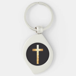 Black and gold simplistic Cross Metal Keychain Swirl Silverfärgad Nyckelring