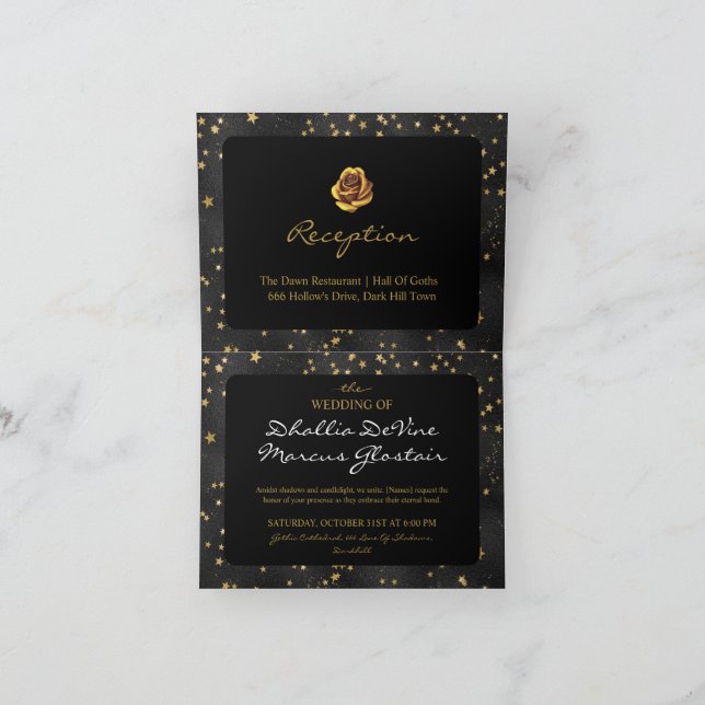 Black And Gold Stars Goth Pattern  Inbjudan (Inuti)