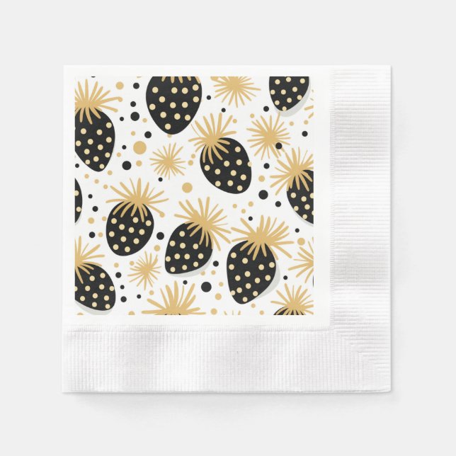 Black and Gold Strawberry Pattern Pappersservett (Framsidan)