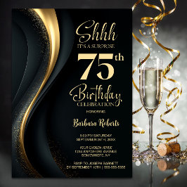 Black and Gold Surprise 75th Birthday Party Inbjudningar