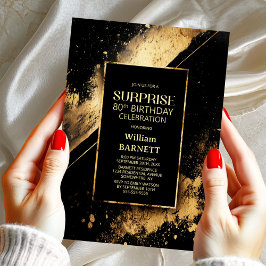 Black and Gold Surprise 80th Birthday Party Inbjudningar